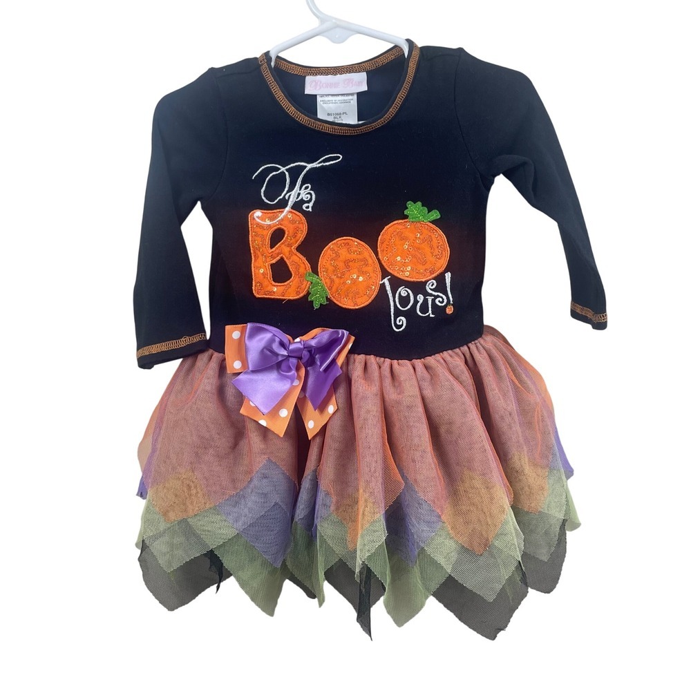 Bonnie Baby Girl's Halloween Dress 'To Boo-tiful' Sequin Pumpkin 18M Black